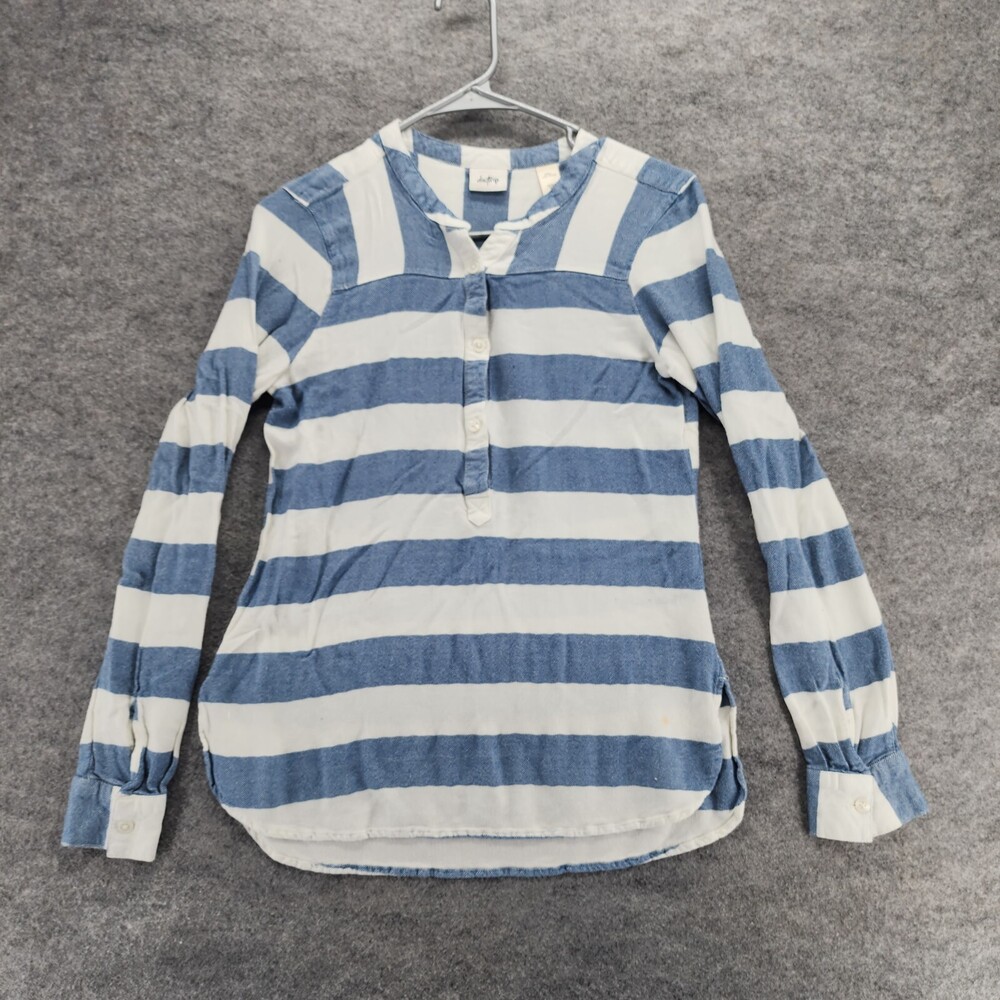 Buckle Daytrip Shirt Womens Small Long Sleeve Blue Striped Roll Tab